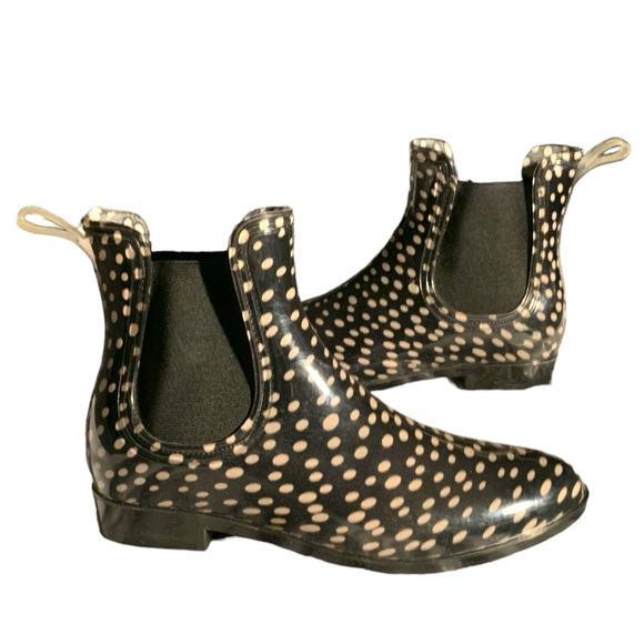 NICOLE MILLER Black White POLKA DOT Chelsea Rain Boots - Picture 3 of 7